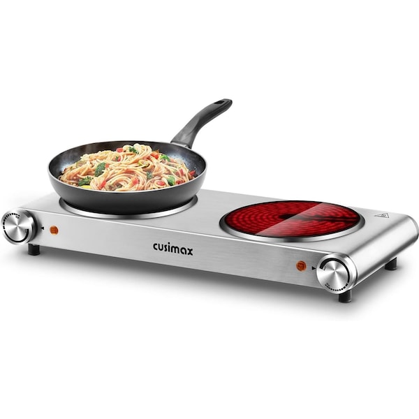 Cusimax 1800W Electric Double Hot Plate, Portable Burner for cooking, Electric Infrared Stove, Silver CMIP-B180S - main